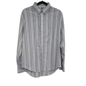 Perry Ellis Men's Blue Striped Long Sleeve Button Down Cotton Shirt Size Large